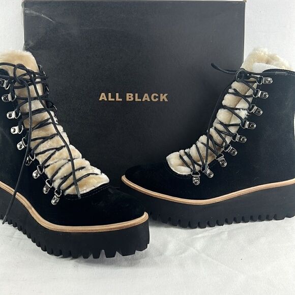 All Black Sherpa 2020 F Lace-Up Combat Booties- Black- Size 36 EU/ 5.5 US- NIB - Picture 2 of 6
